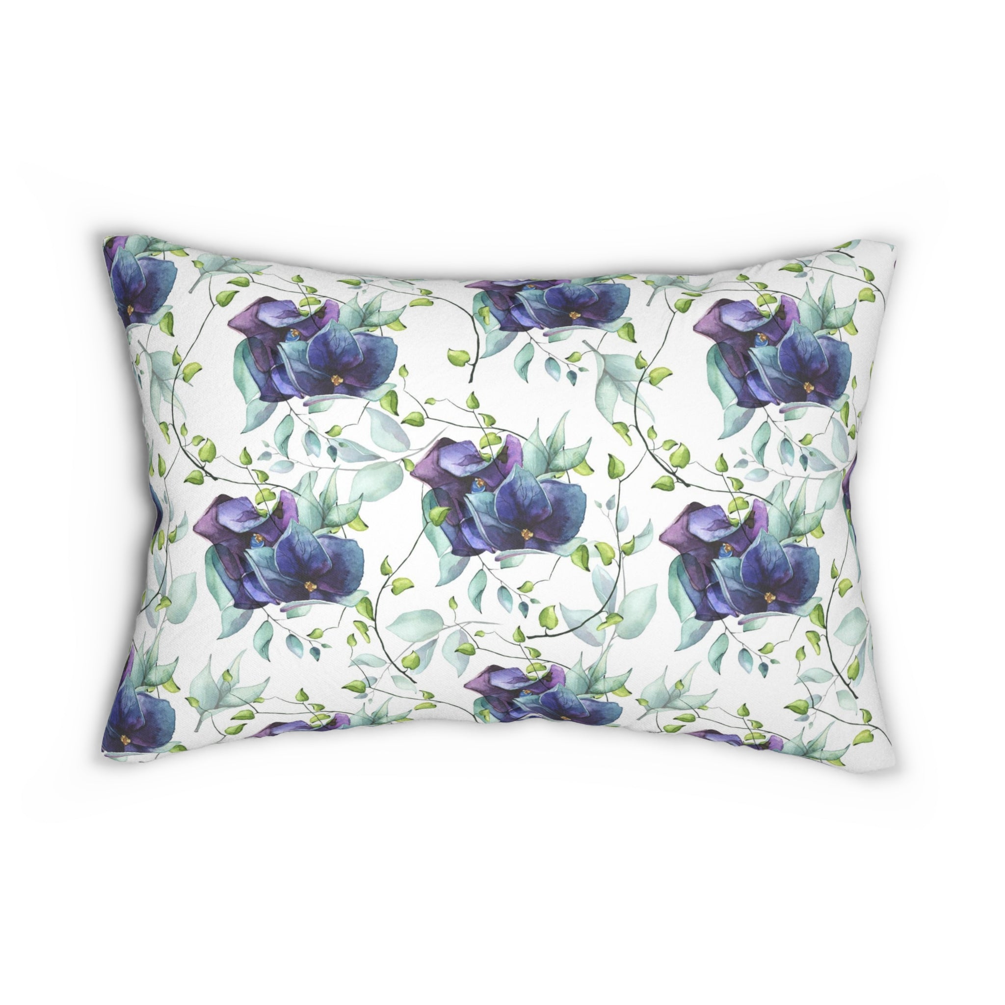 Boho Lumbar Pillow | Floral Blue Purple White Green