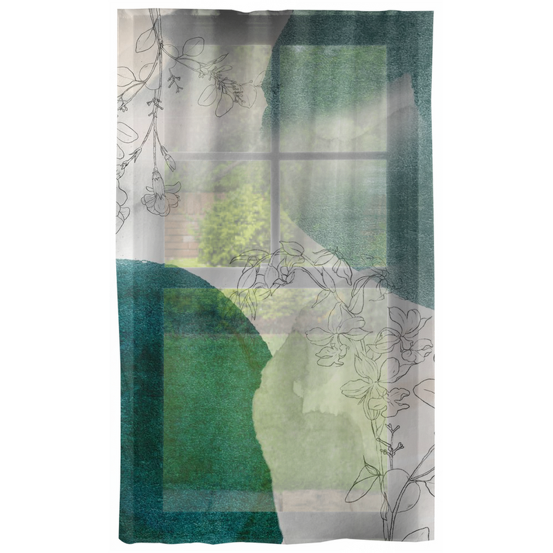 Abstract Window Curtains | Forest Teal Green