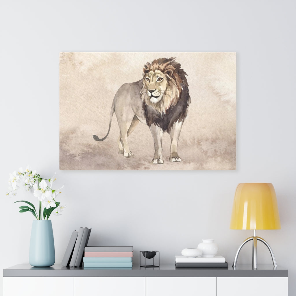 WHIMSICAL WALL CANVAS ART | Beige Watercolor Lion