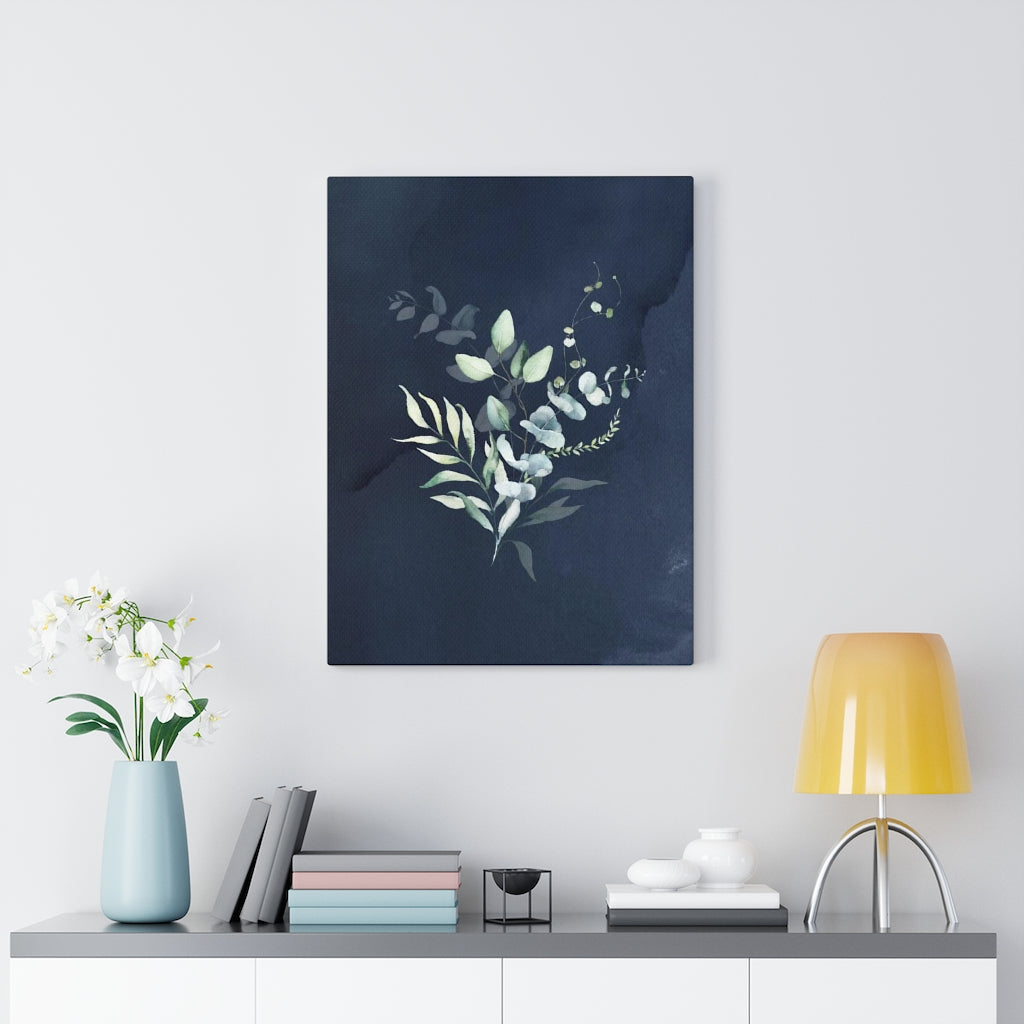 FLORAL WALL CANVAS ART | Navy Blue Green Eucalyptus