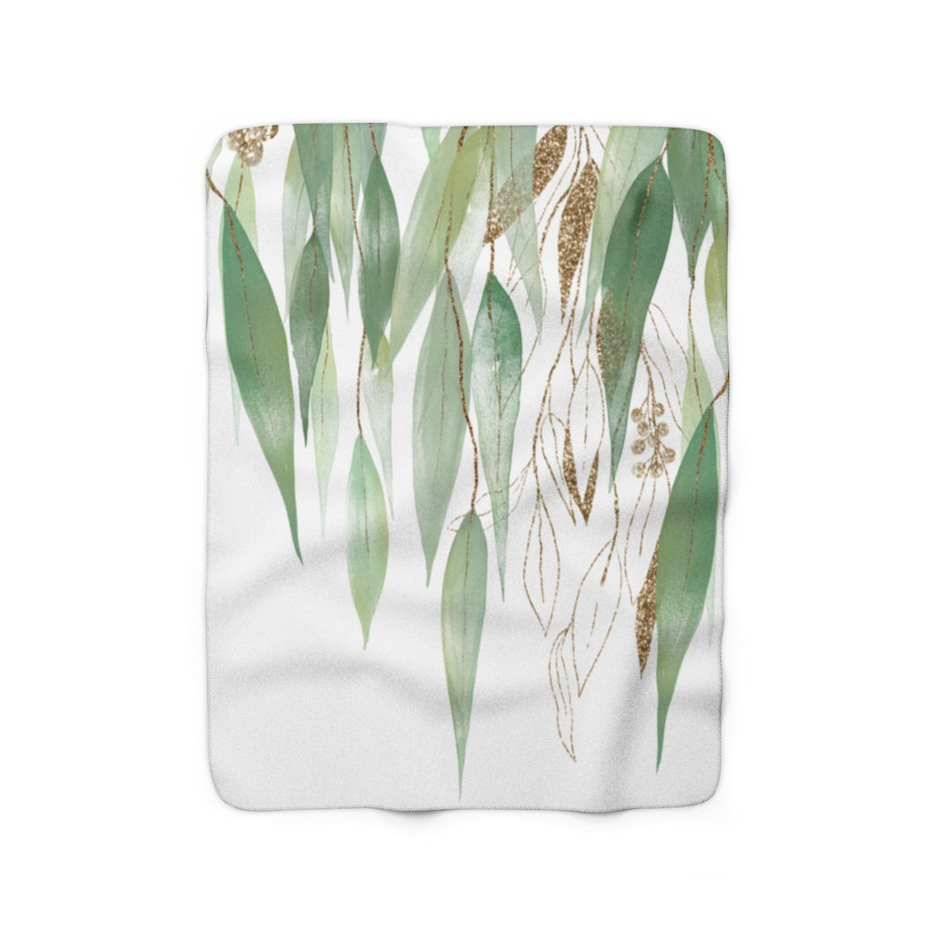 Eucalyptus Leaves, Green Gold White Blanket