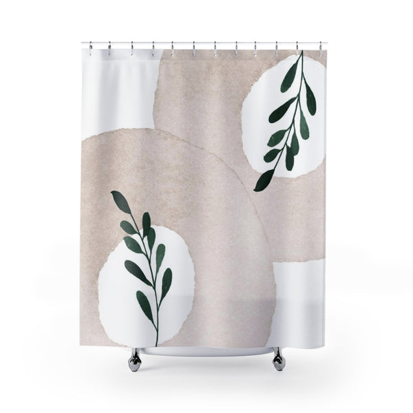 Abstract Boho Shower Curtain | Beige Cream Leaves