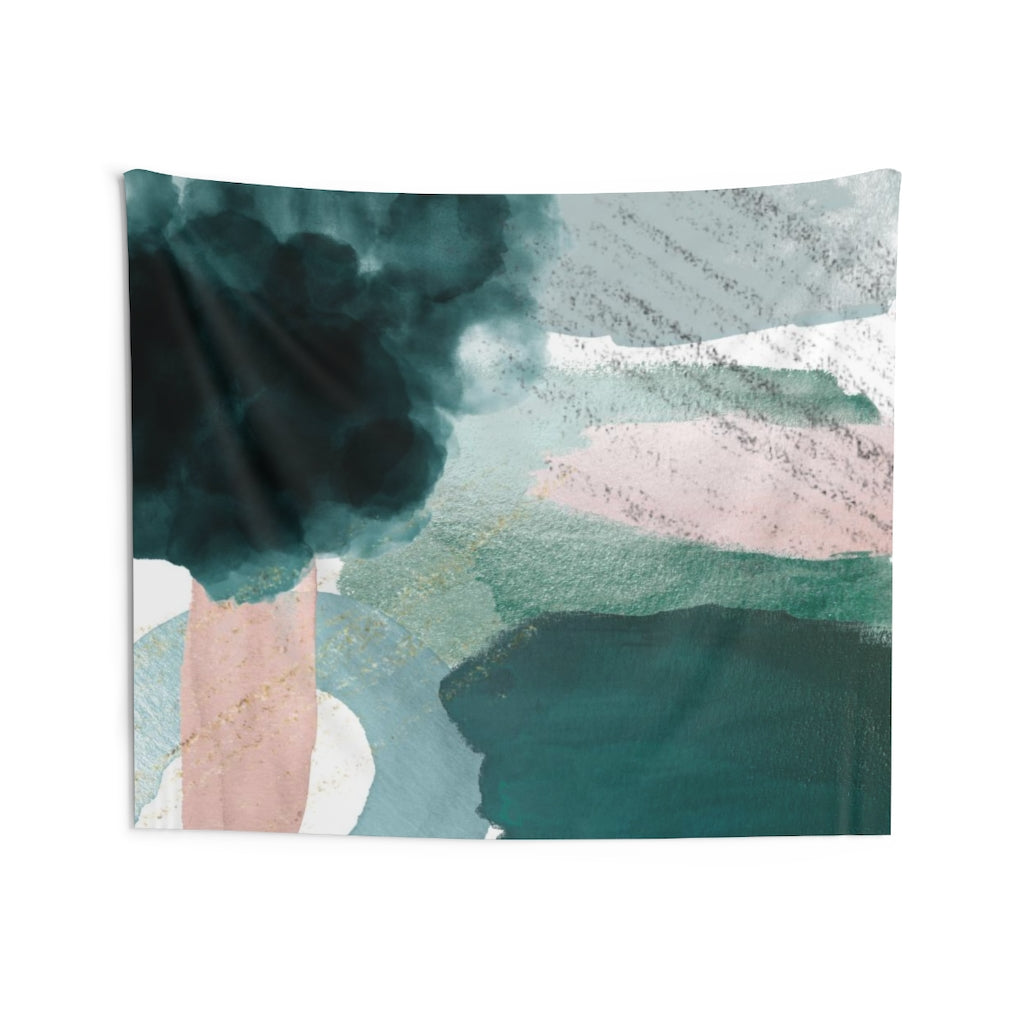 Abstract Tapestry | Green Blush Pink White