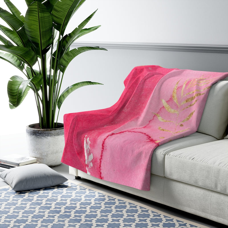 Floral Comfy Blanket | Pink Gold Leaves