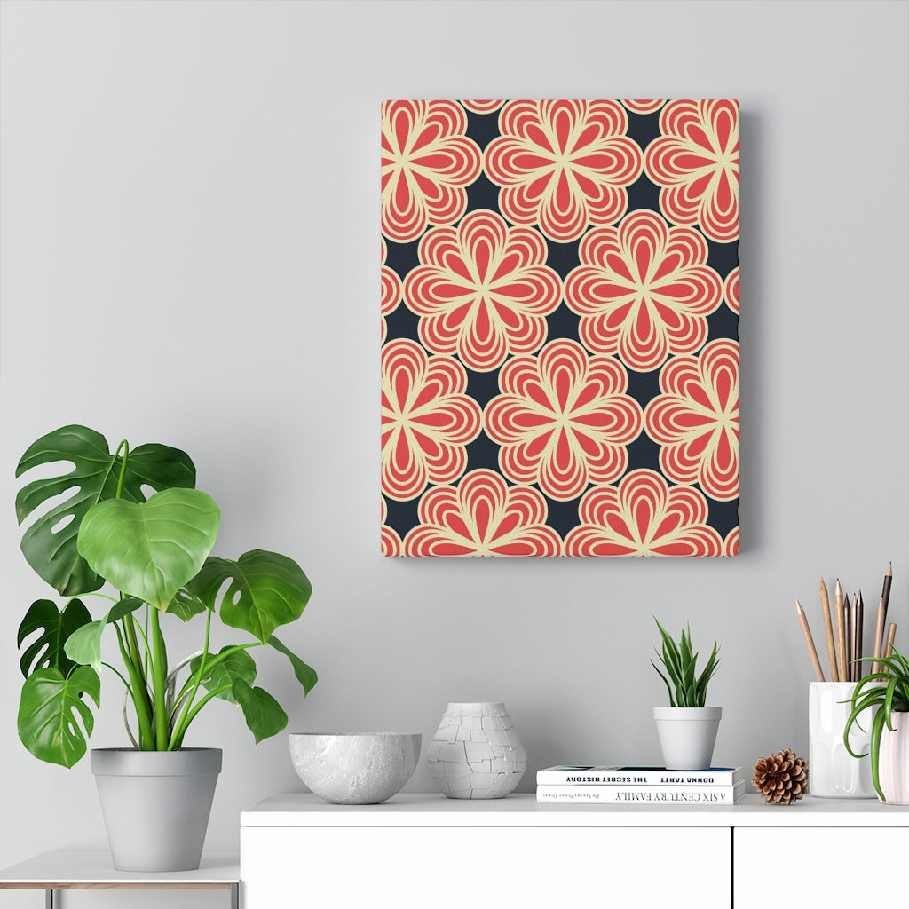 FLORAL CANVAS ART | Oriental Red Black Gold Flower