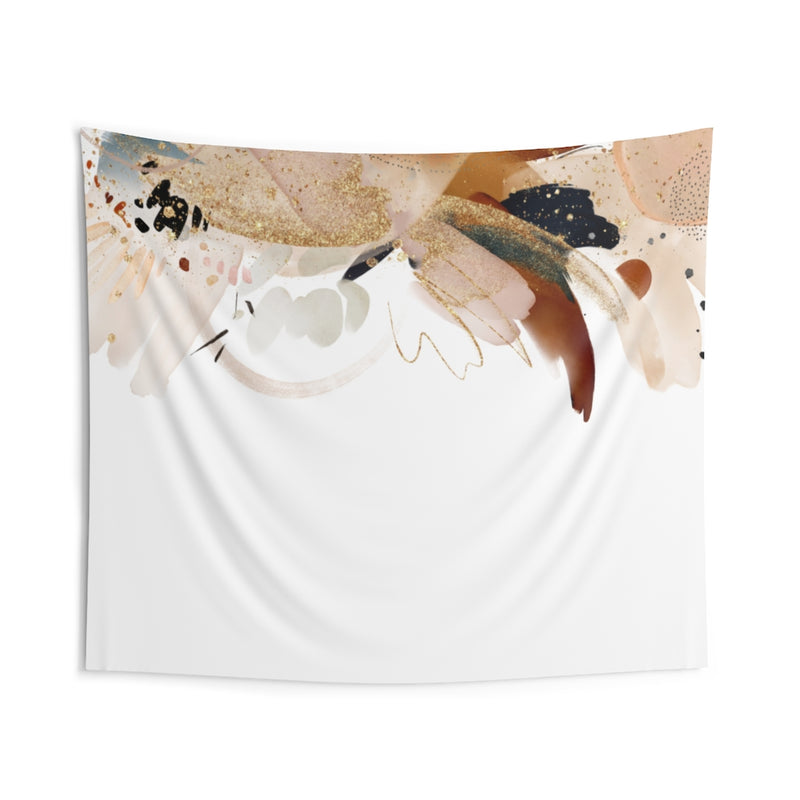 Abstract Tapestry | Beige Rust Navy Blue White Paint Strokes