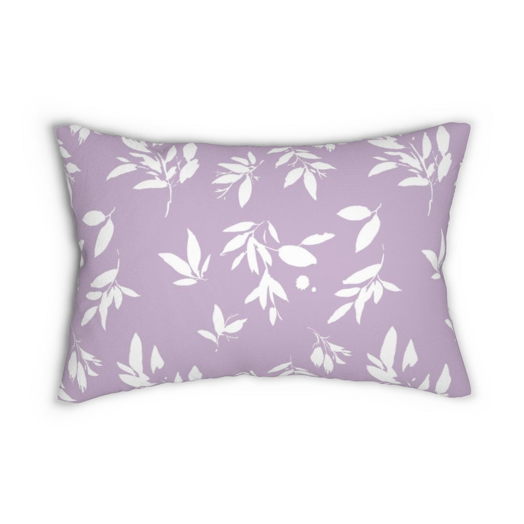 Floral Boho Lumbar Pillow | Purple White Leaves