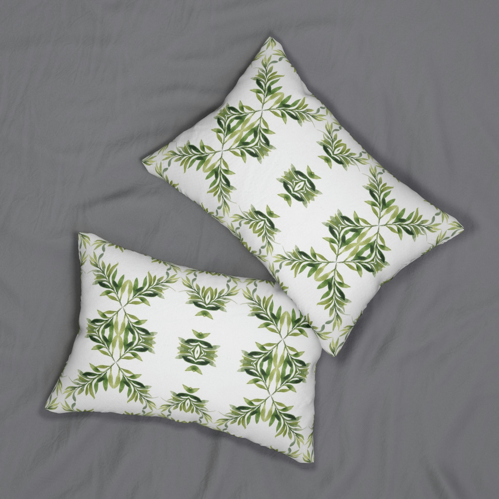 Floral Boho Lumbar Pillow | Sage Green Leaves, White