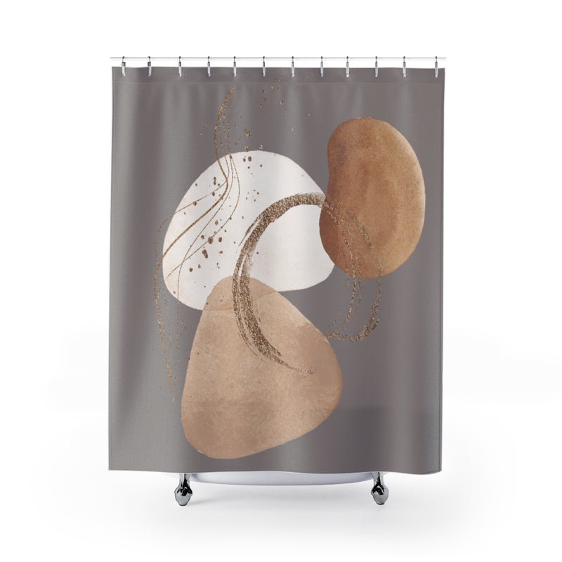 Abstract Shower Curtain, Gray Beige Ivory, Gold