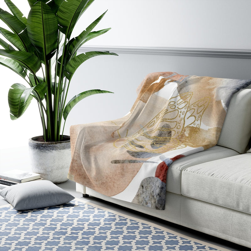 Abstract Comfy Blanket | Butterfly Earthy Beige Blue