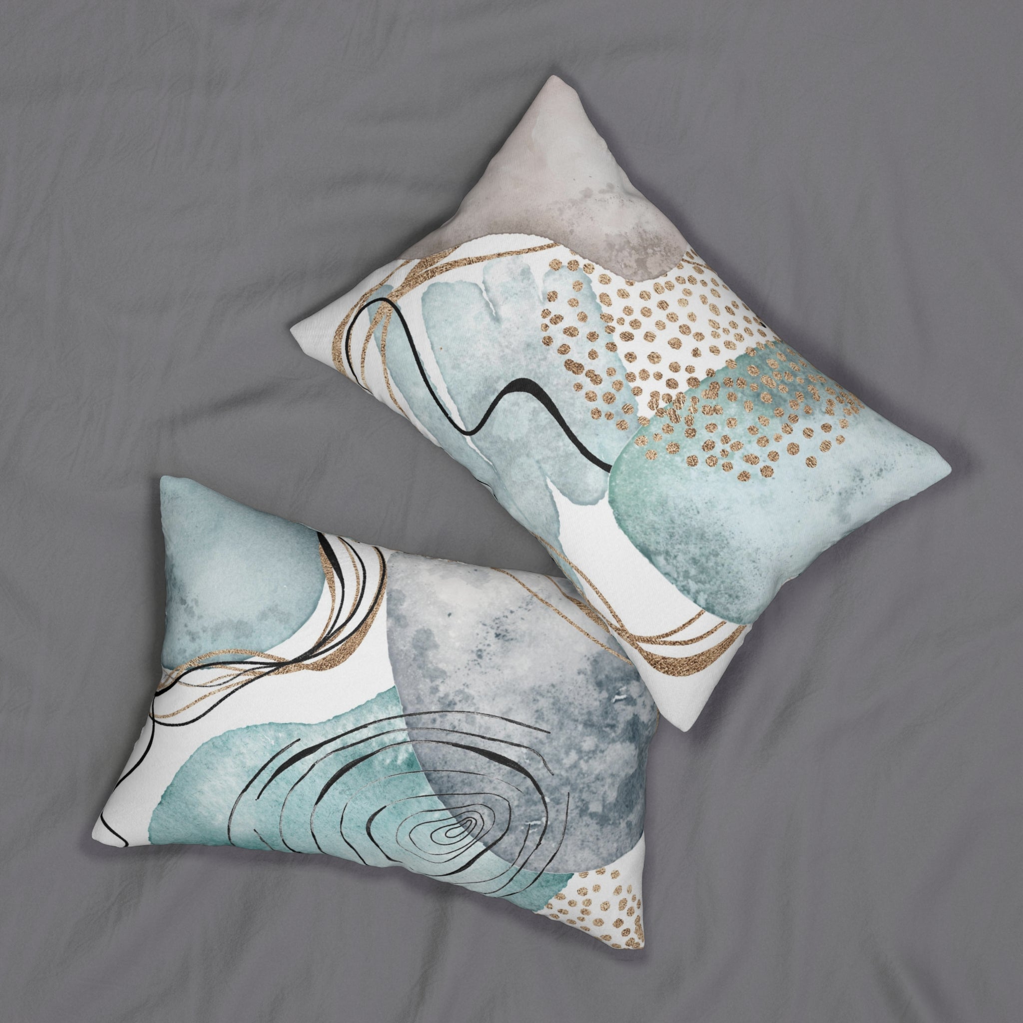 Abstract Lumbar Pillow | Pale Blue White Black Non Foil Gold Beige