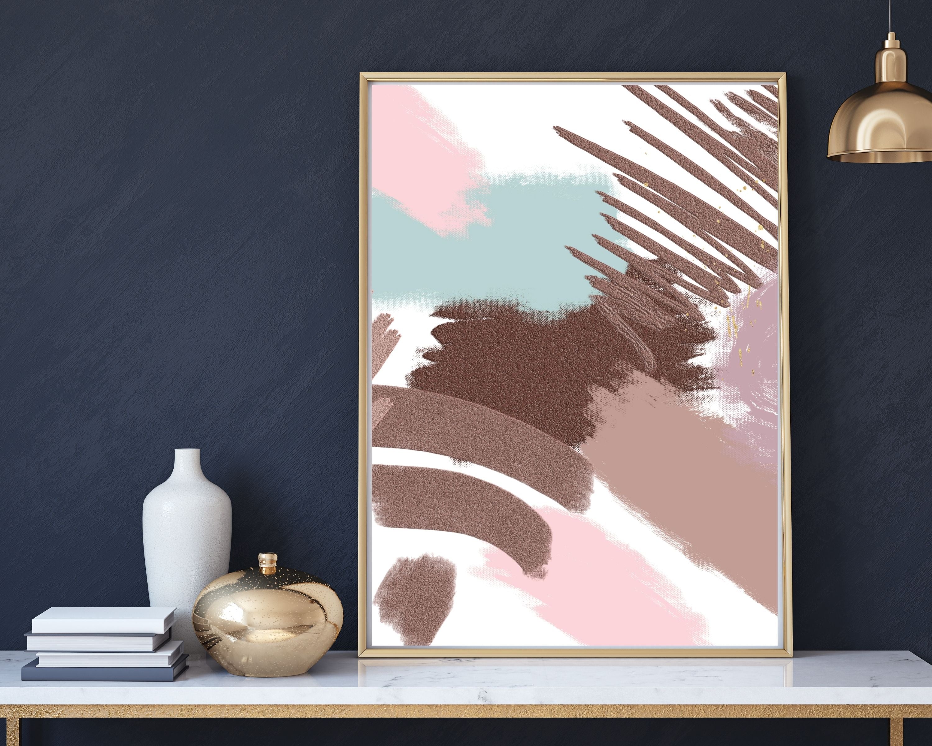 Abstract Boho Art Prints | Brown Mint Green Pink