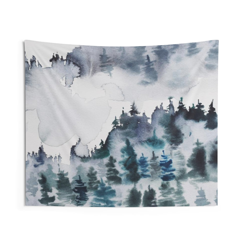 Landscape Tapestry | Indigo Blue Grey Woodland Forest