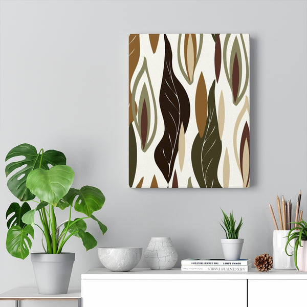 FLORAL CANVAS ART | White Green Brown Leaves
