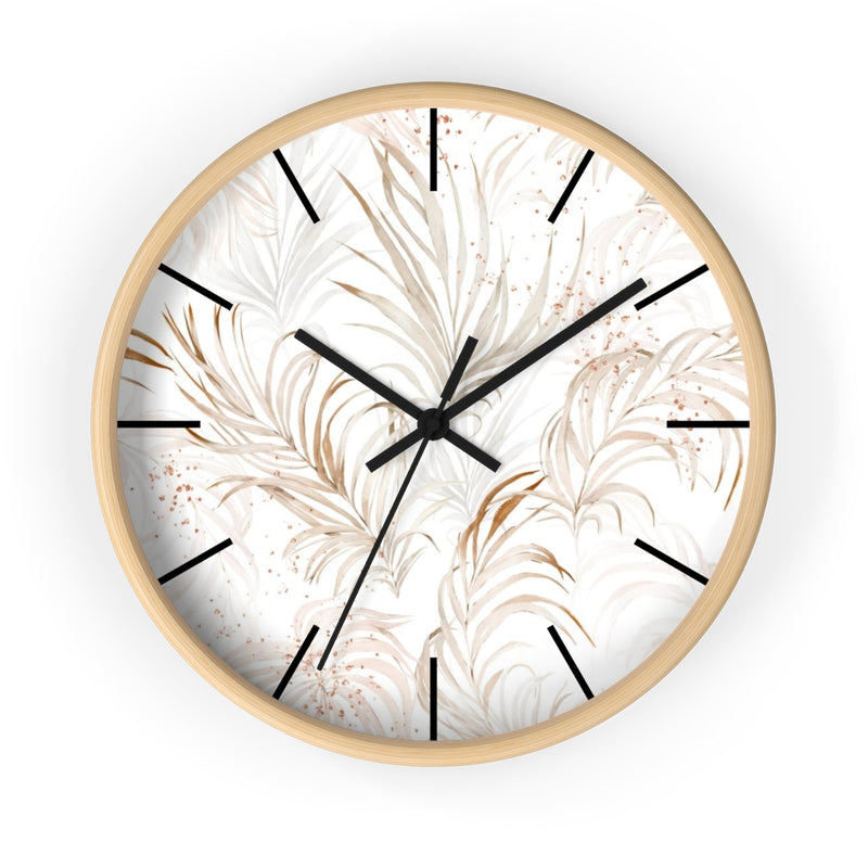 Floral 10" Wood Wall Clock | White Beige Leaves
