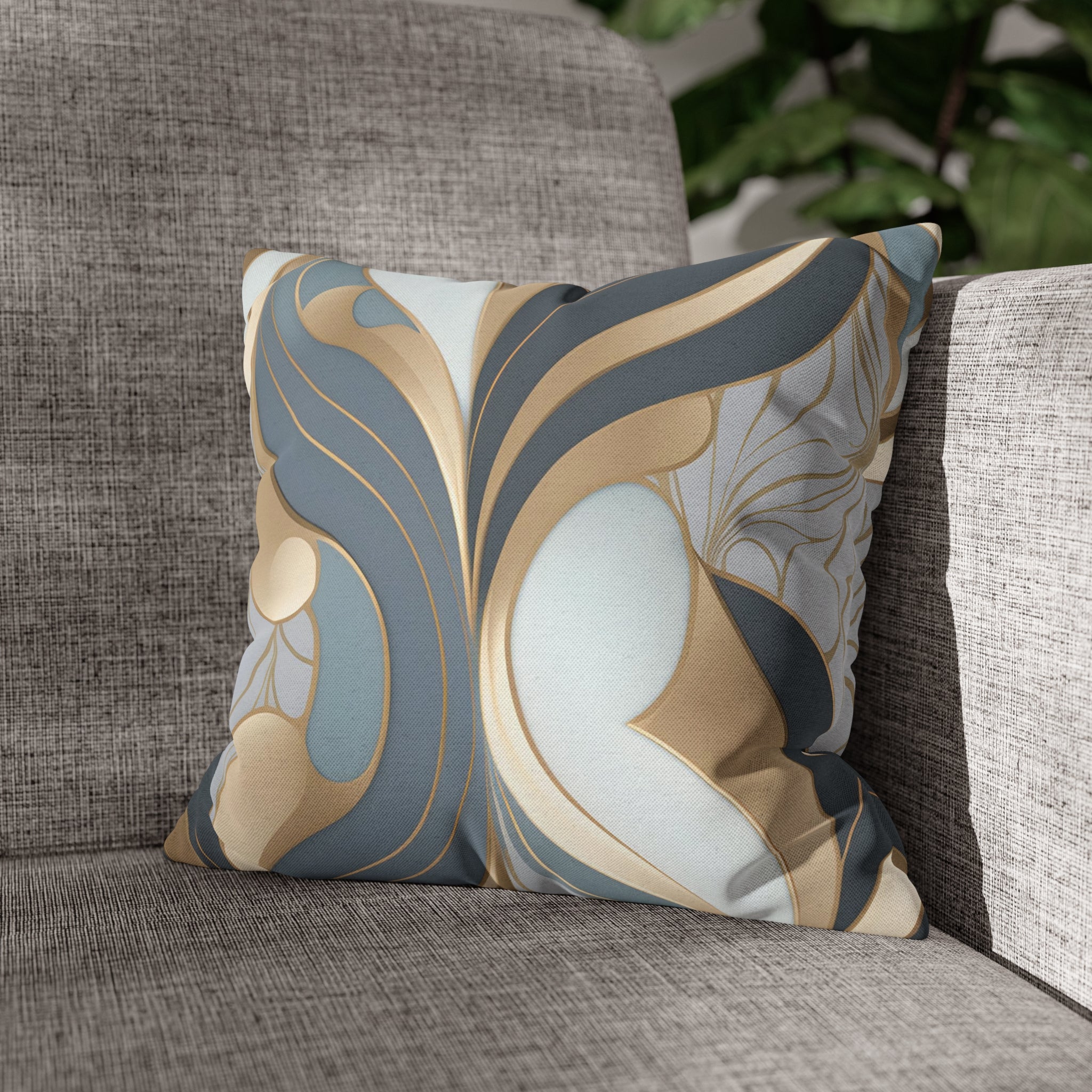 Abstract Boho Pillow Cover | Gray Blue, Gold Beige