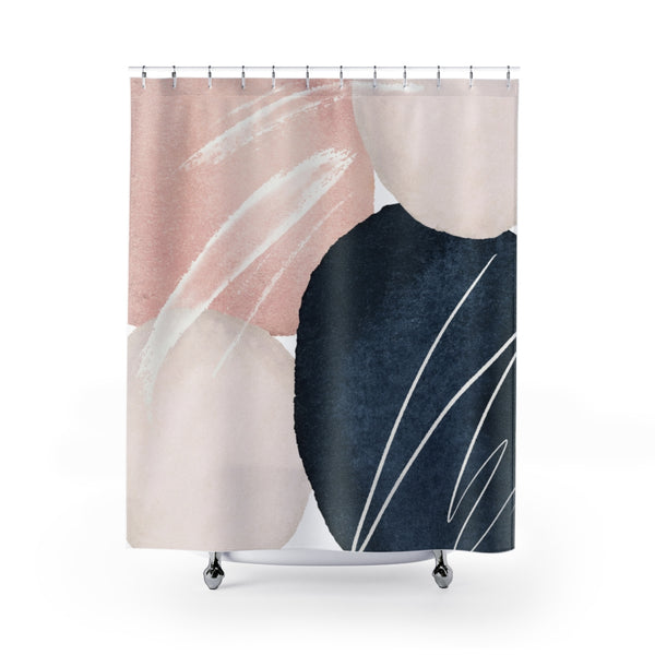Abstract Shower Curtain, Navy Blush Pink