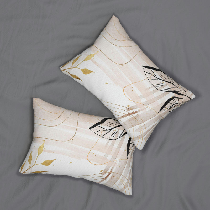 Abstract Boho Lumbar Pillow | White Blush Beige Black Floral