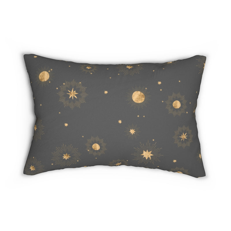 Mystical Boho Lumbar Pillow | Grey Gold Stars