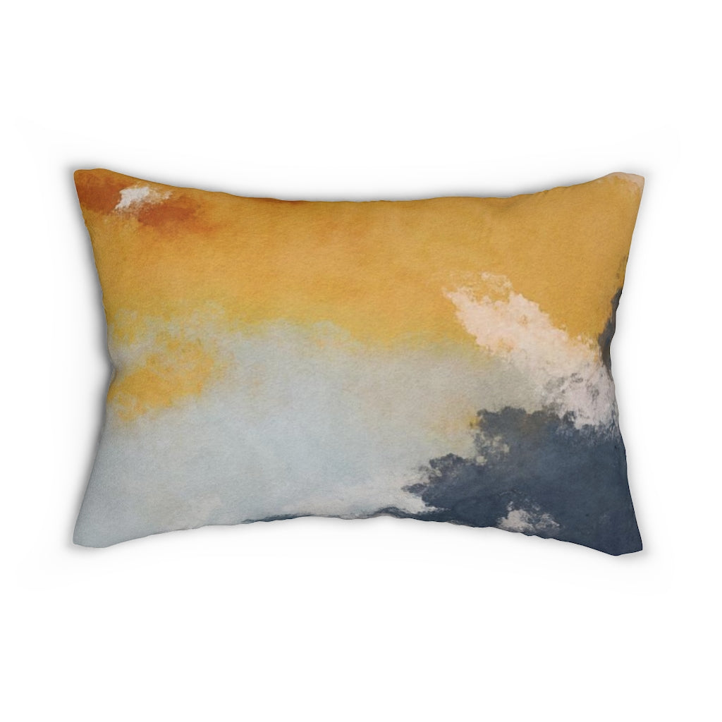 Abstract Boho Lumbar Pillow | Grey Blue Yellow