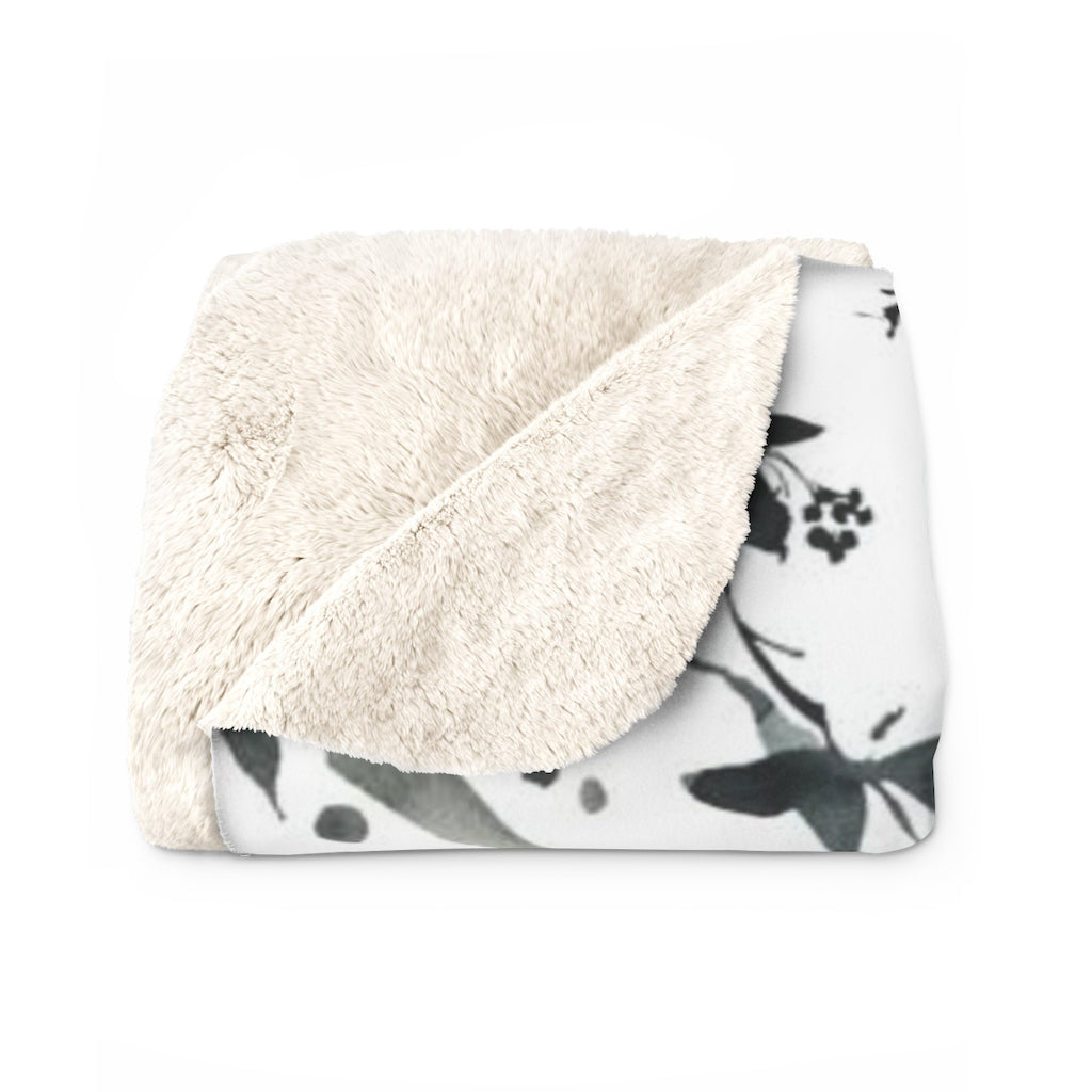 Floral Comfy Blanket | Black White Leaves