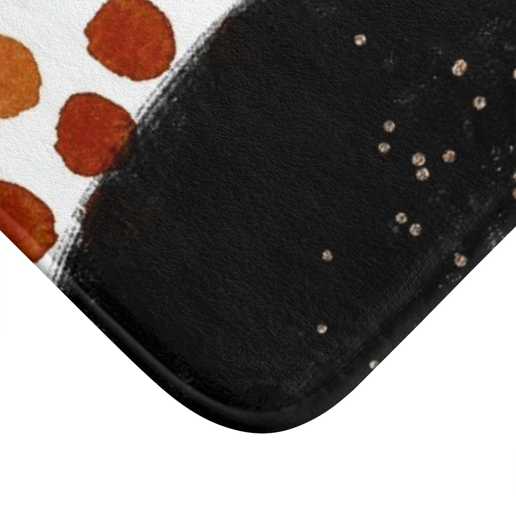 Abstract Boho Bath Mat | Burnt Orange Black Gold