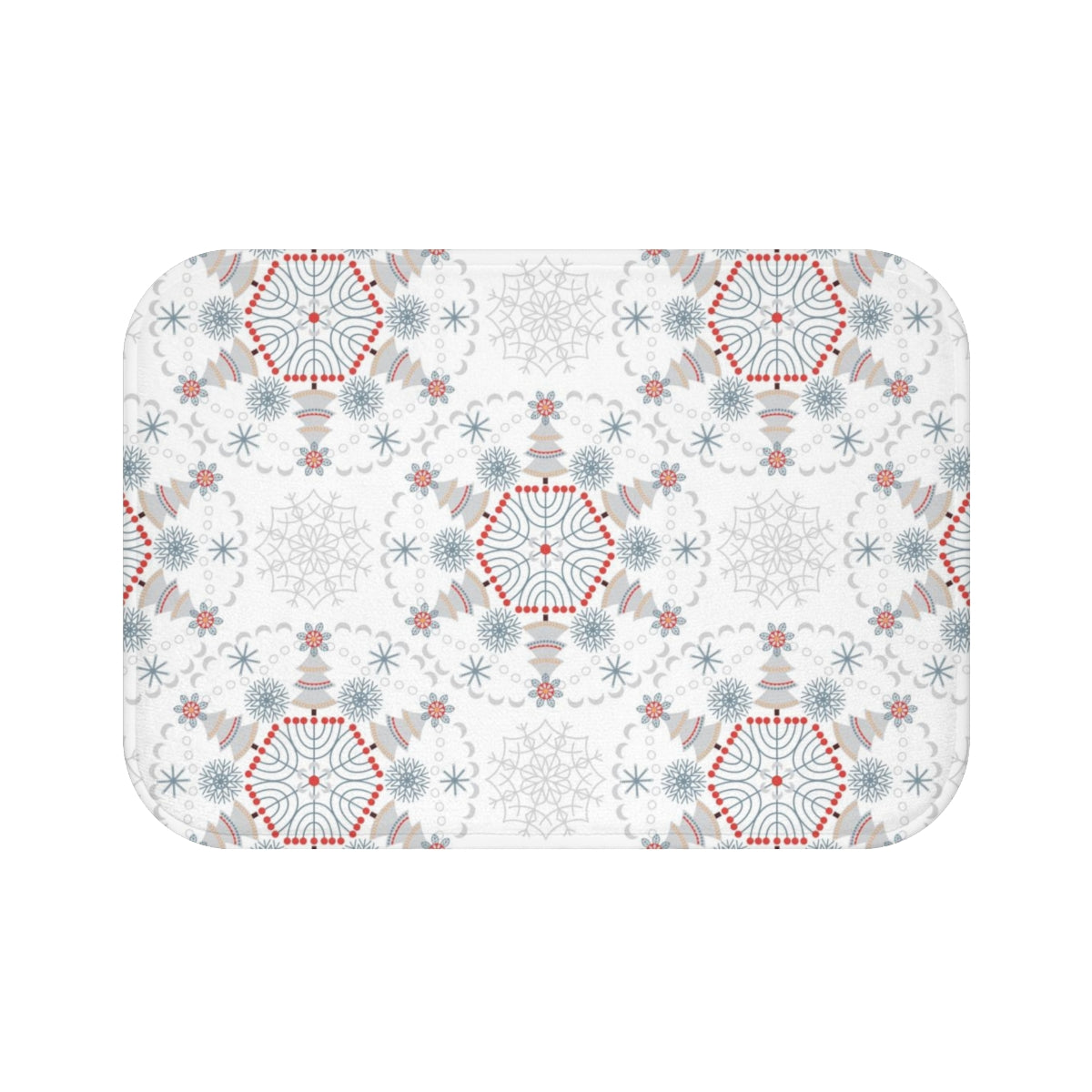 Christmas Bath Mat | White Red Gray Winter Snowflakes