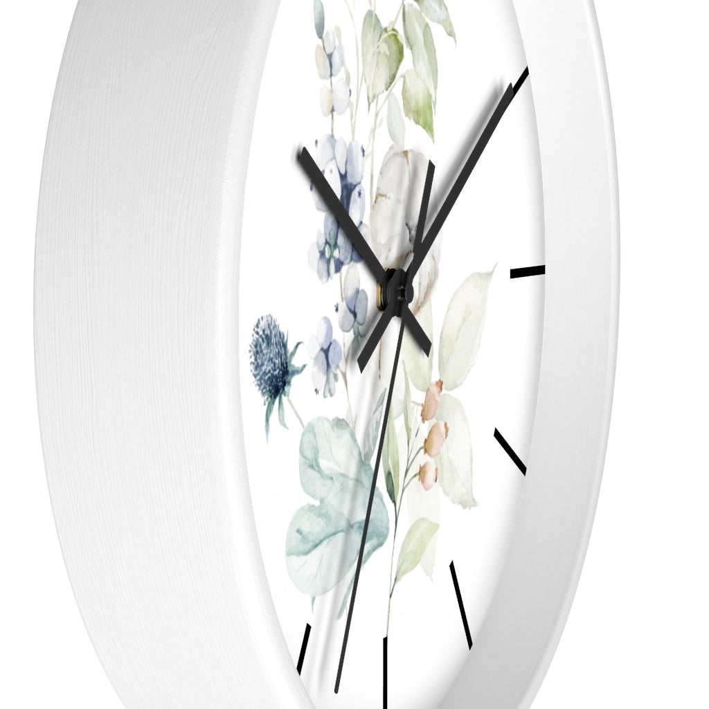 Wood, Floral Wall Clock 10"