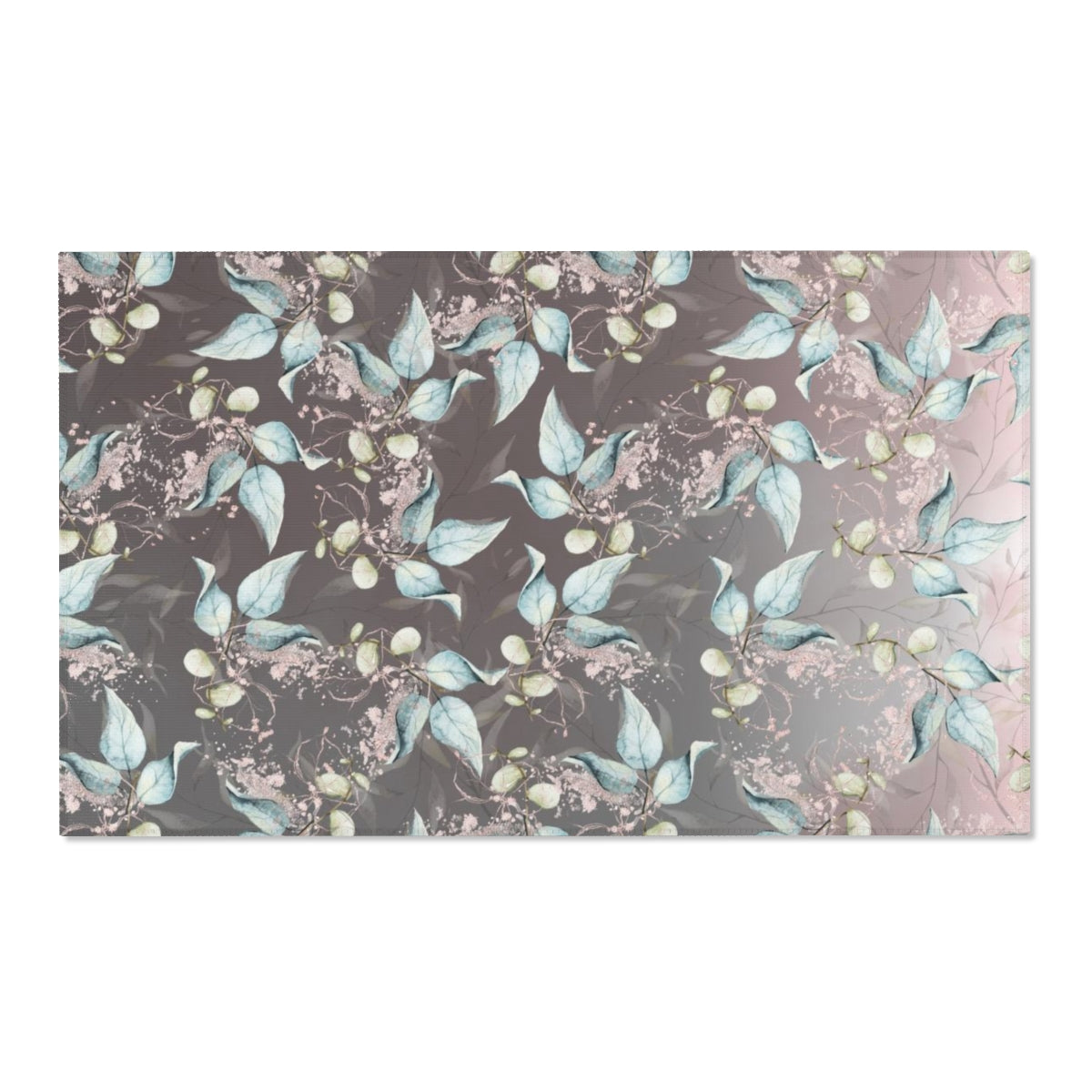 Floral Area Rug | Gray Teal Ombre Leaves