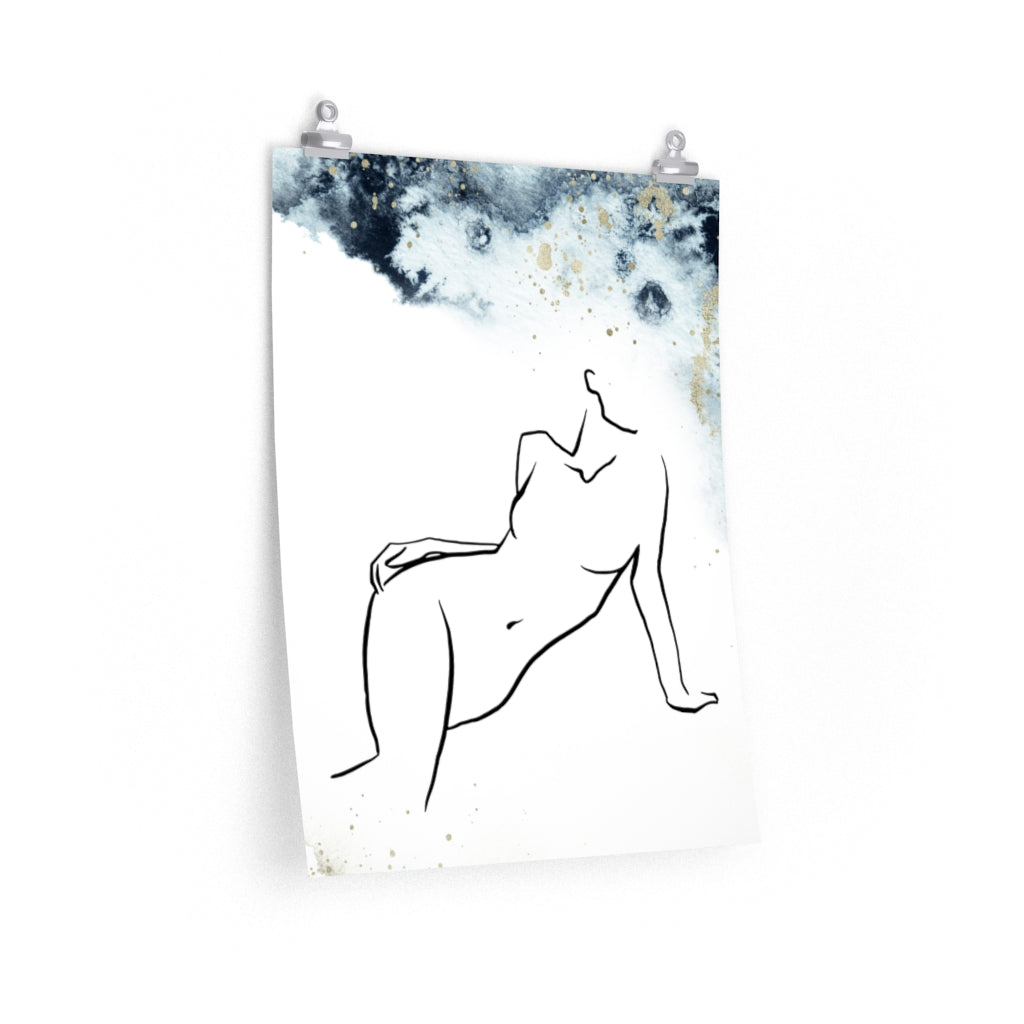 Female Art | White Art Print | Navy Ombre Poster