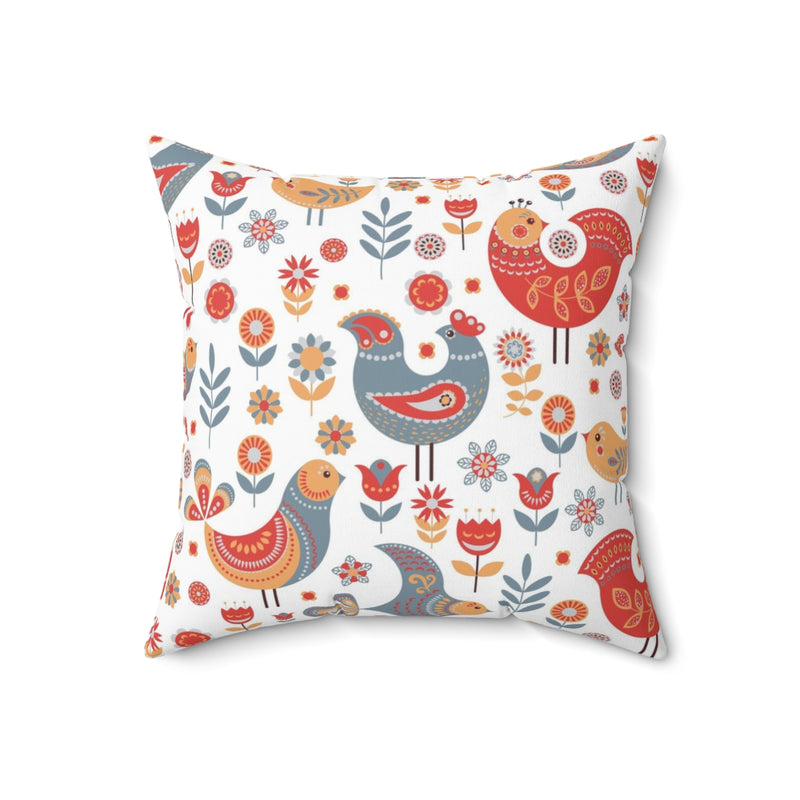 Scandi Nordic Boho Square Pillow Cover | White Red Blue Floral