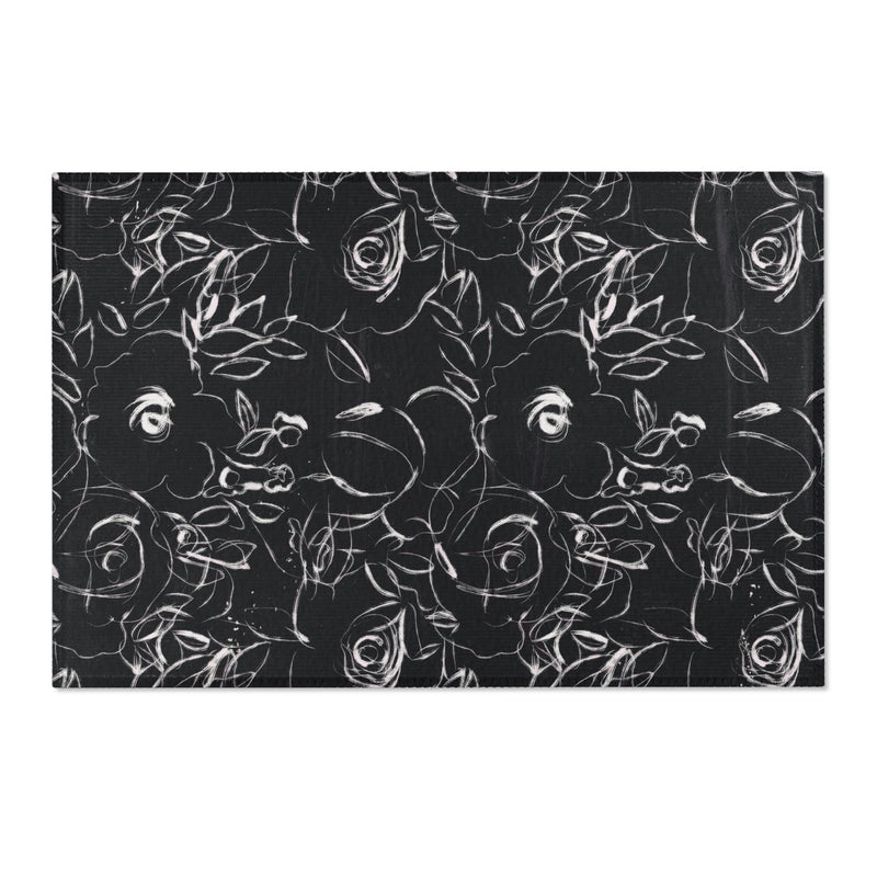 Abstract Floral Area Rug | Charcoal Black White