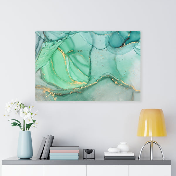 Abstract Canvas Art | Green Gold White