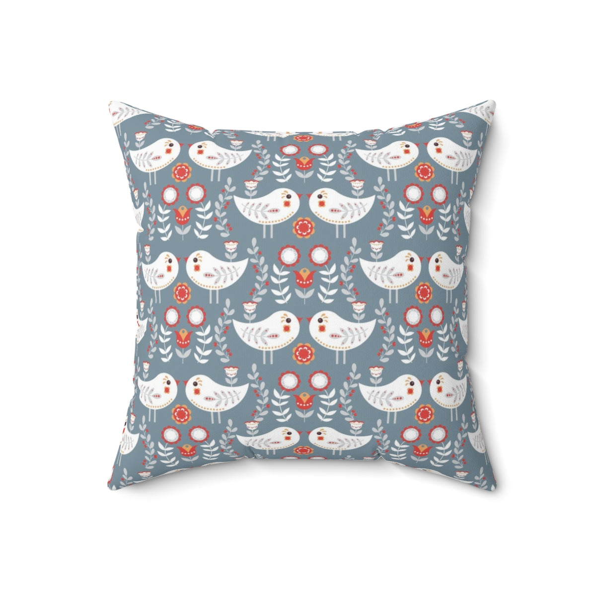 Scandi Nordic Boho Square Pillow Cover | White Blue Gray Birds Floral