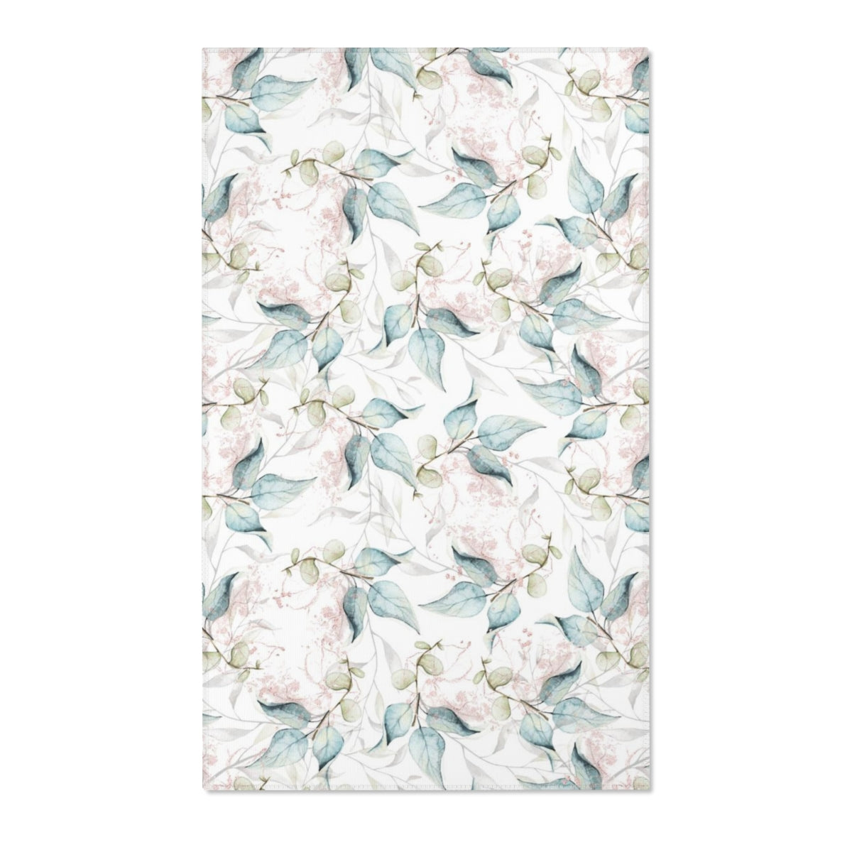 Floral Area Rug | White Teal Delicate Flowers