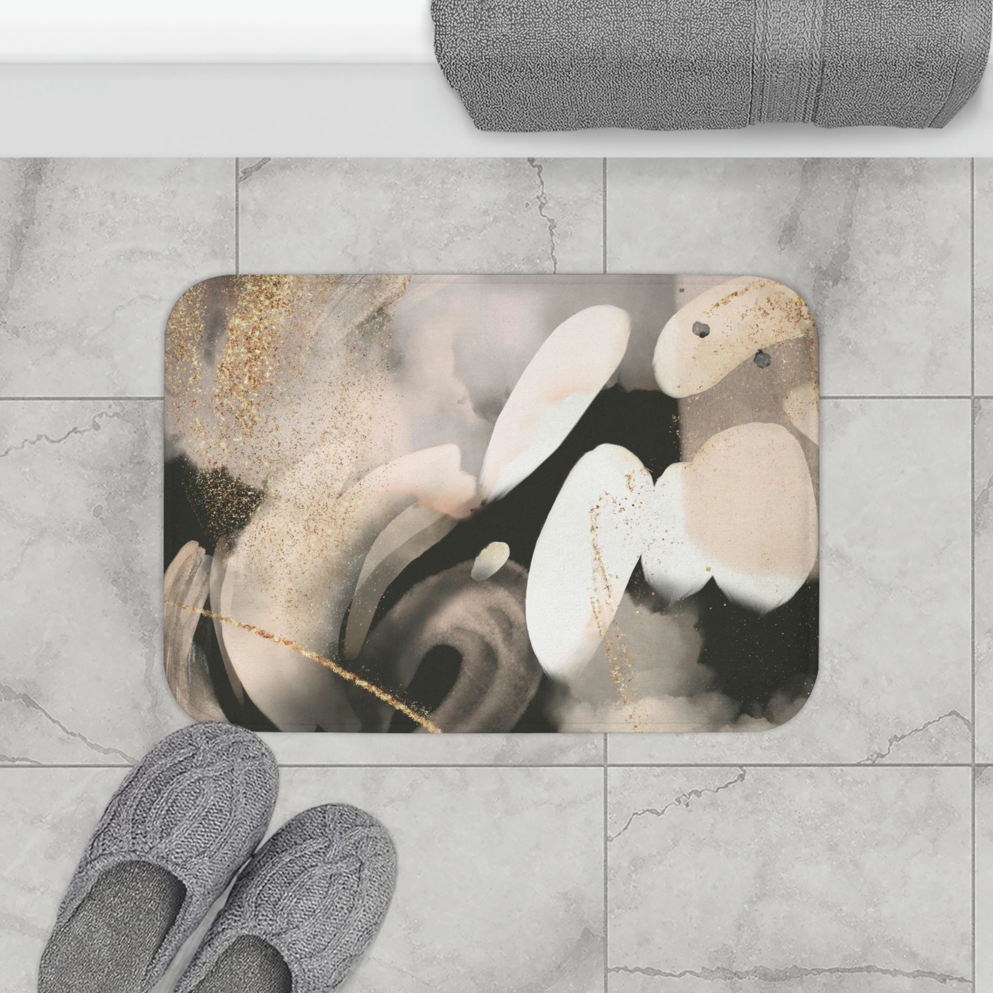 Abstract Bath Mat | Beige Ombre, Black Gray