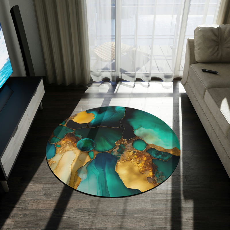 Round Area Rug | Teal Jade Green Abstract