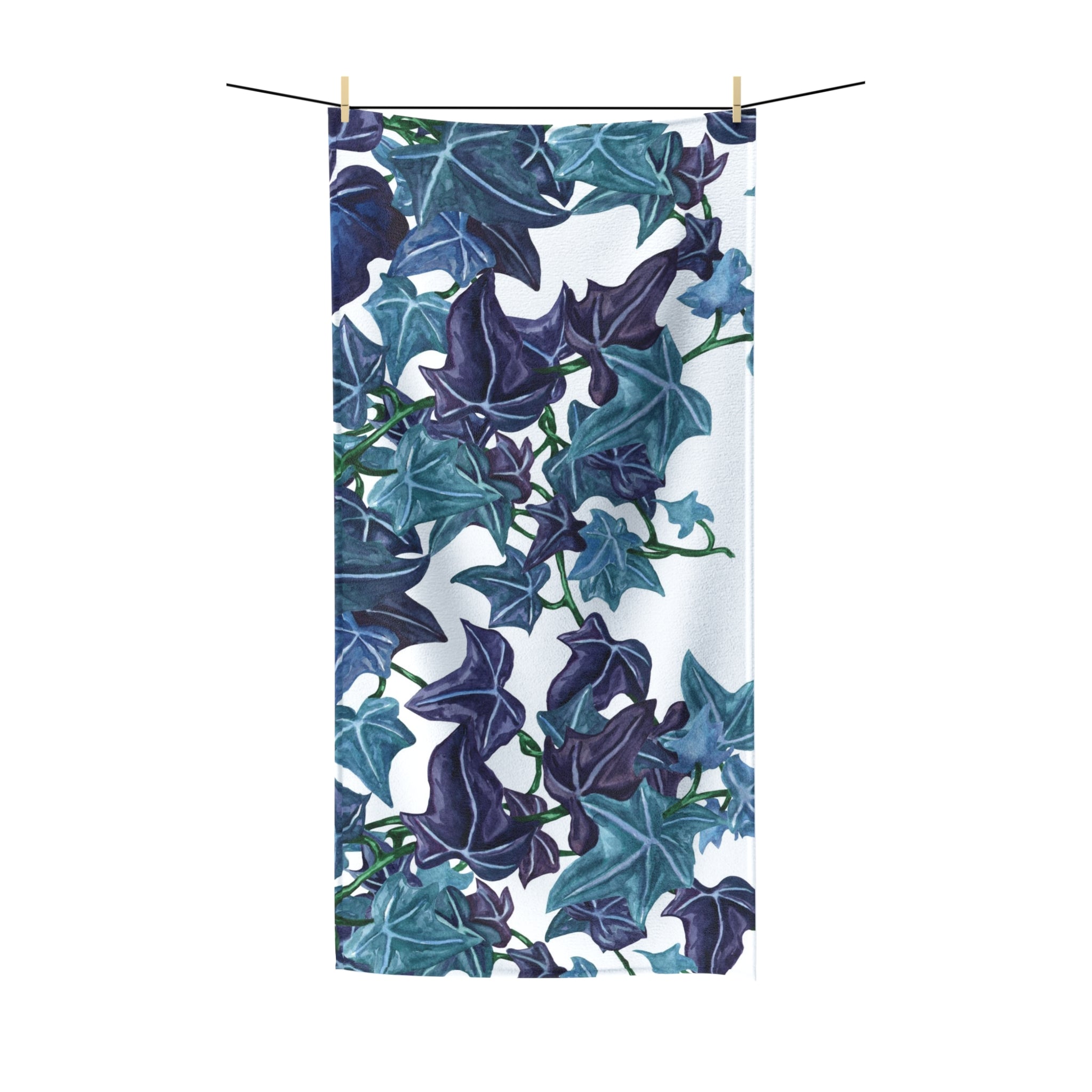 Floral Boho Bath Beach Towel | Jungle White Teal Blue Vine