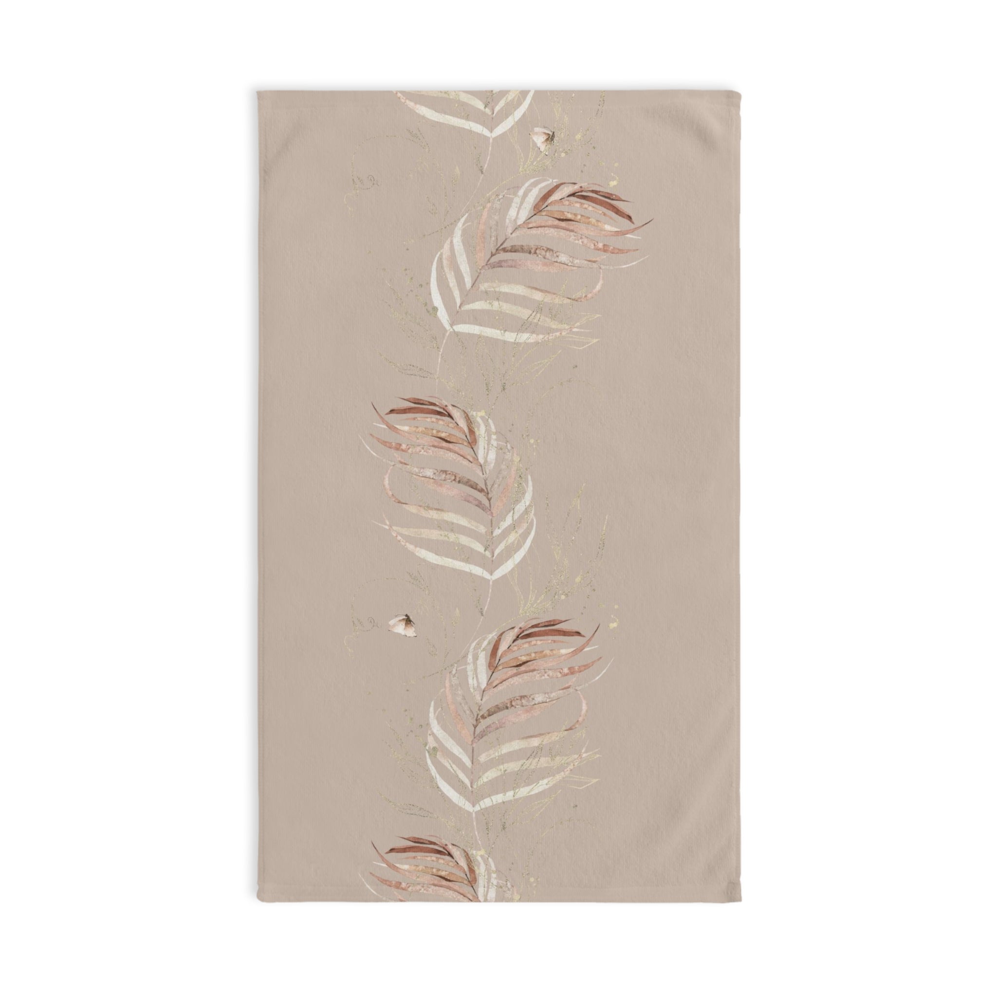 Floral Boho Kitchen, Bath Hand Towel | Blush Beige, Monstera Jungle Leaves