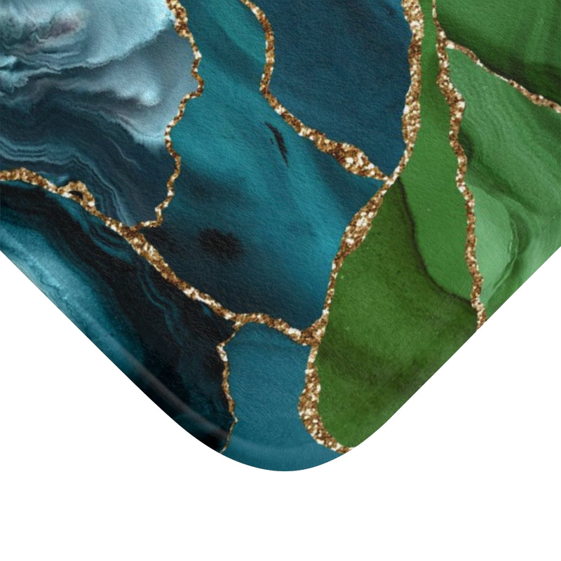 Marble Agate Print Bath Mat | Navy Blue Green