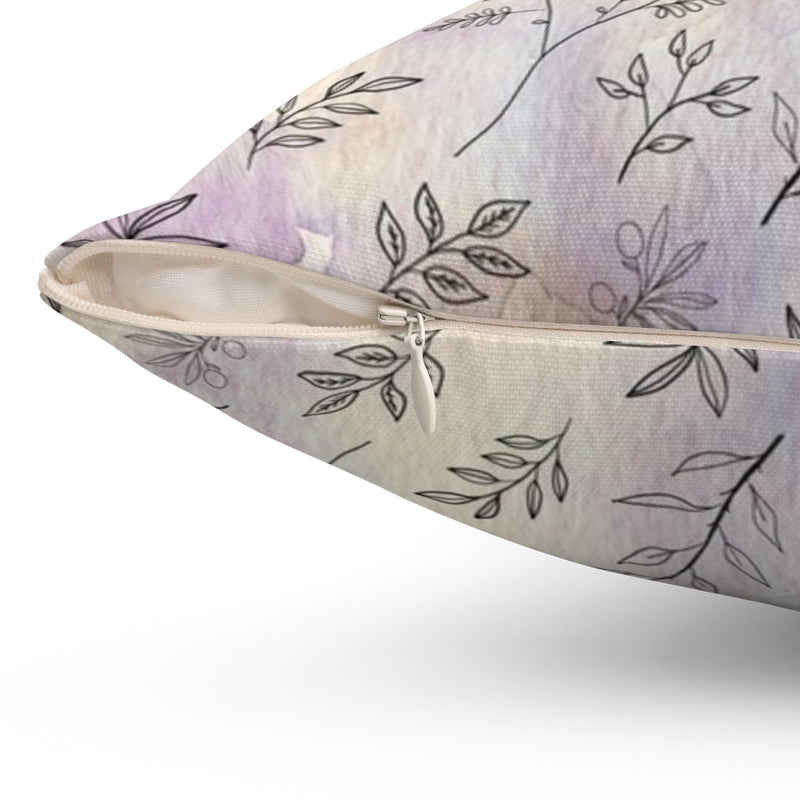 Floral Boho Pillow Cover | Beige Purple One Line Art Leaves
