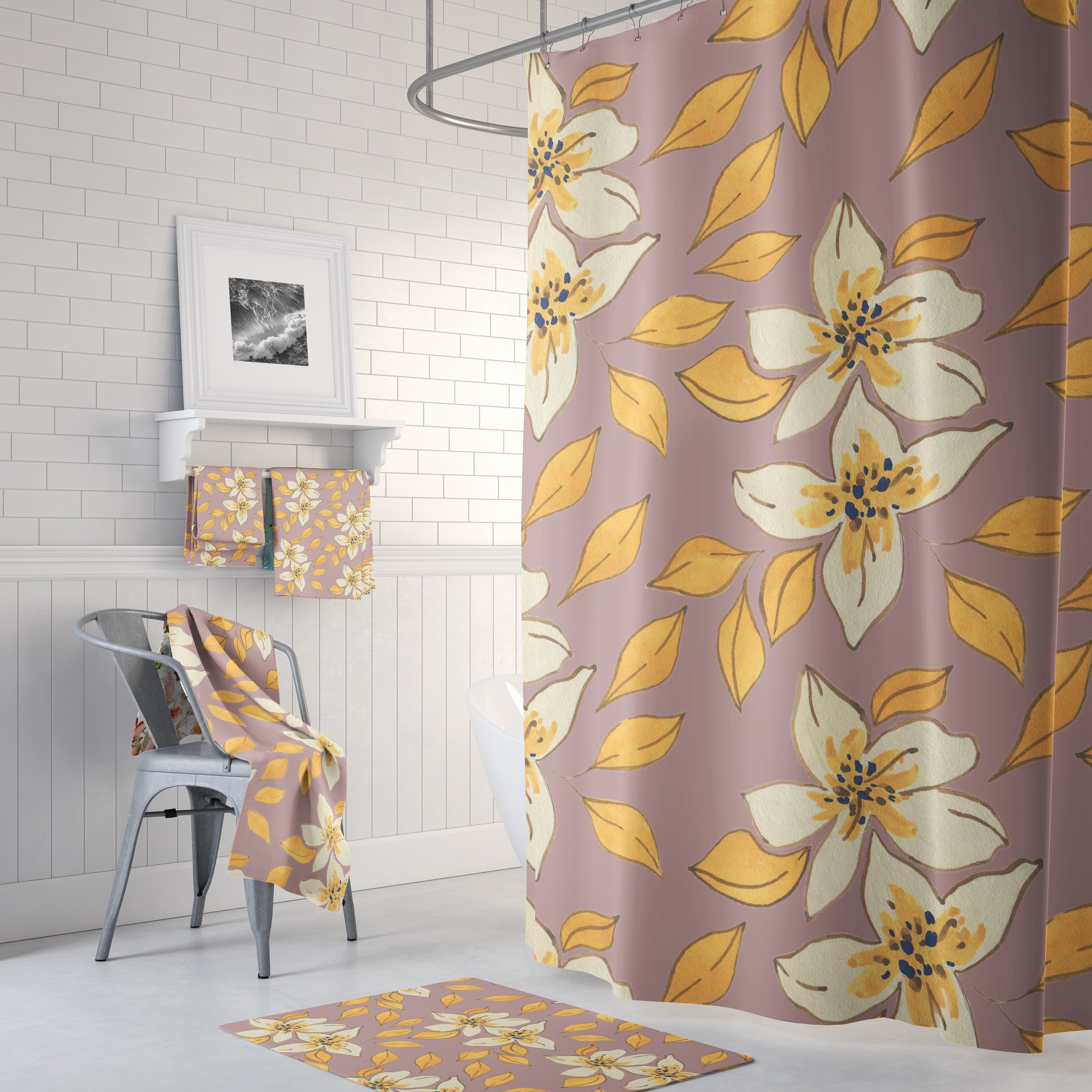 modern boho fabric shower curtain