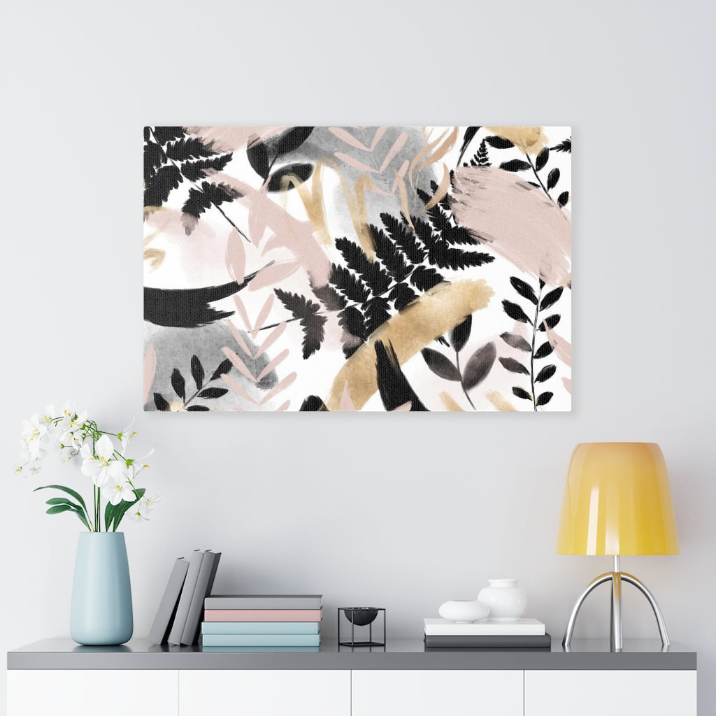 FLORAL WALL CANVAS ART | White Gold Black Pink