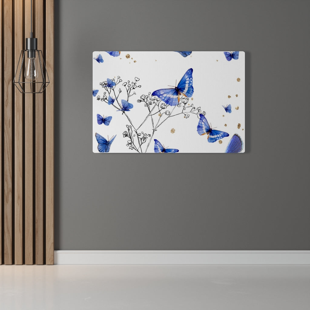 FLORAL CANVAS ART | White Blue Grey Butterflies