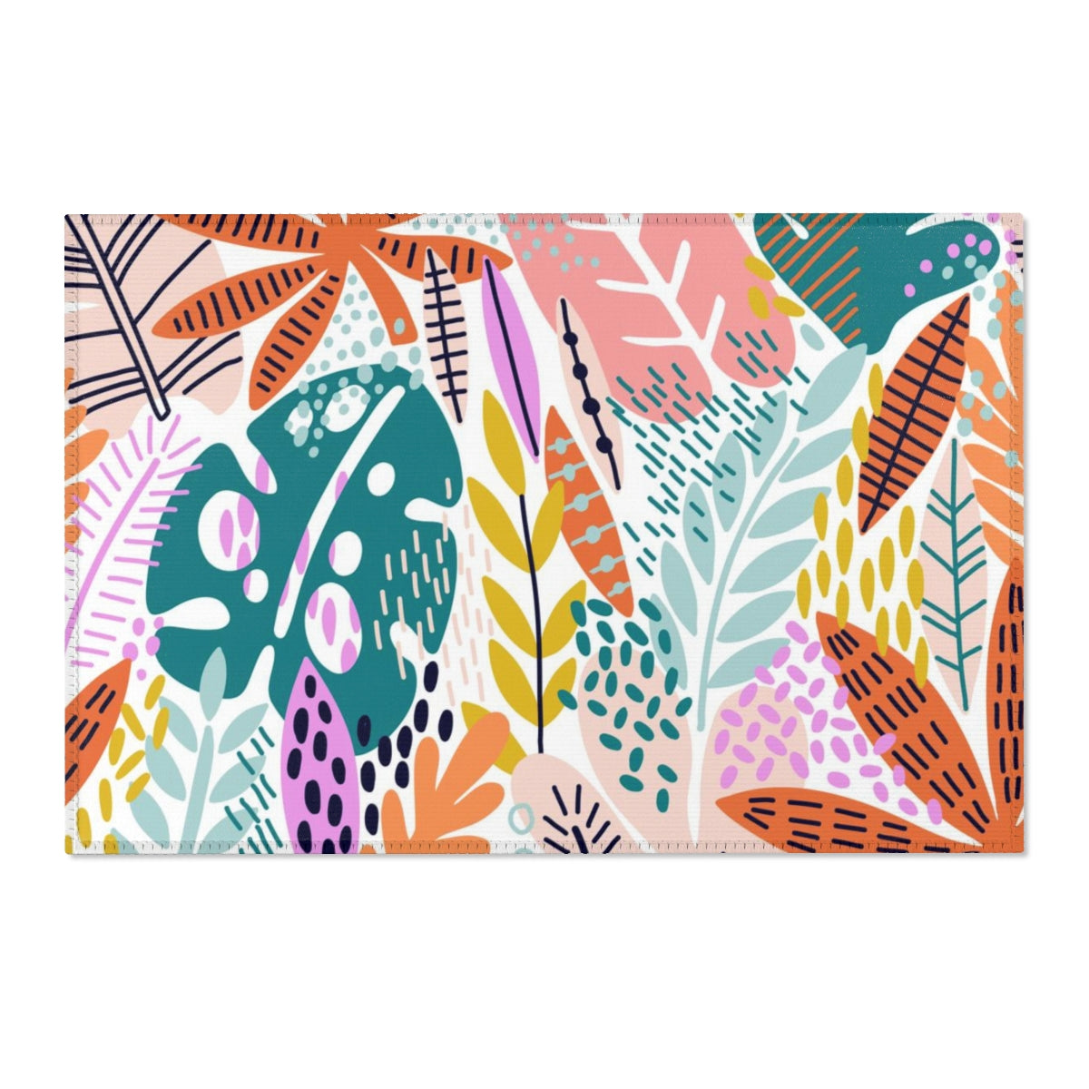 Floral Area Rug | Groovy Colorful Jungle Leaves