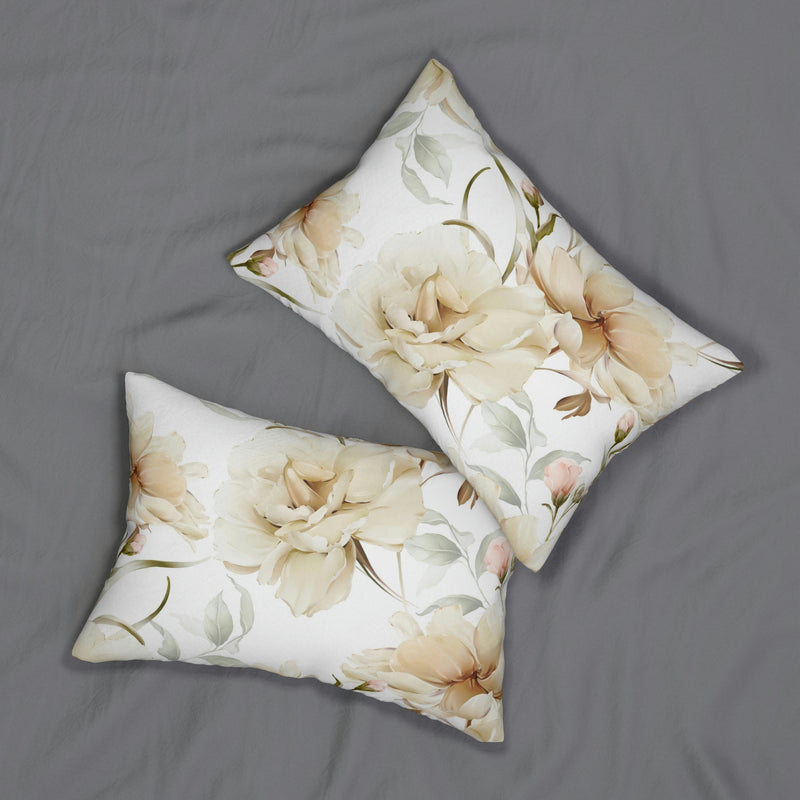 Floral Lumbar Pillow | White Blush Pink Beige Peonies