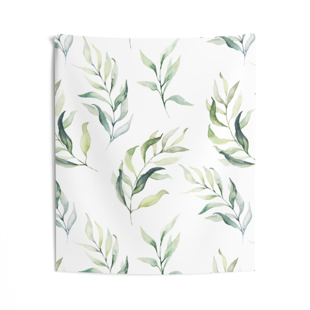 Floral Tapestry | White Green Leaves