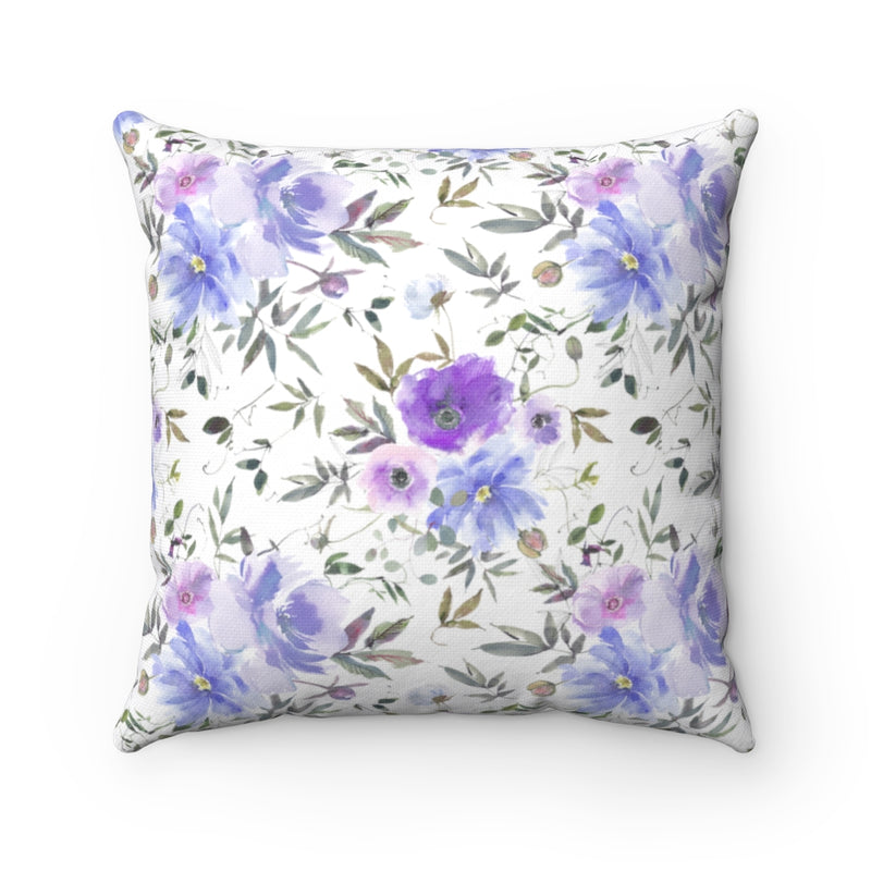 Floral Boho Pillow Cover |  White Purple Lavender Poppies Green