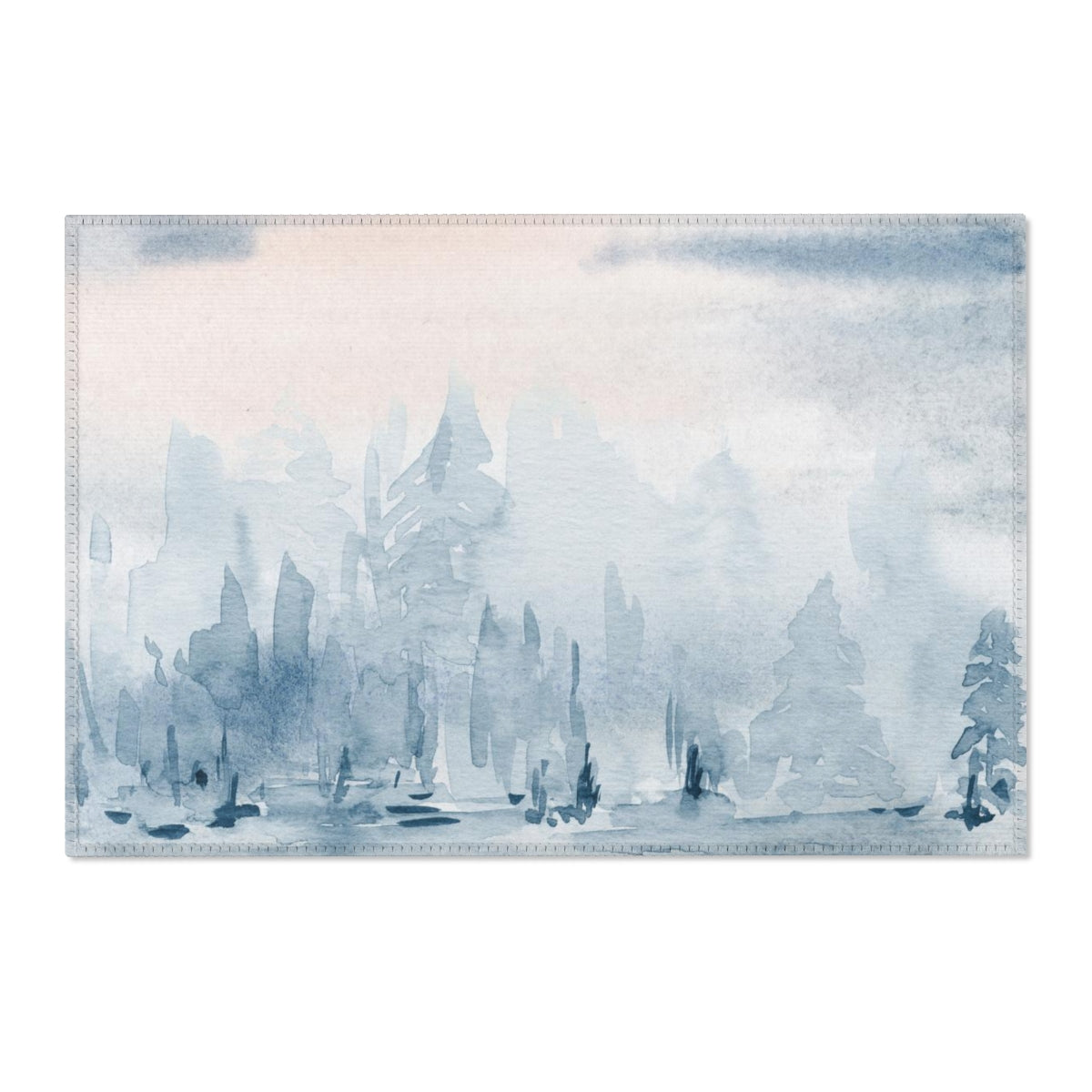 Landscape Area Rug | Watercolor Indigo Blue Forest