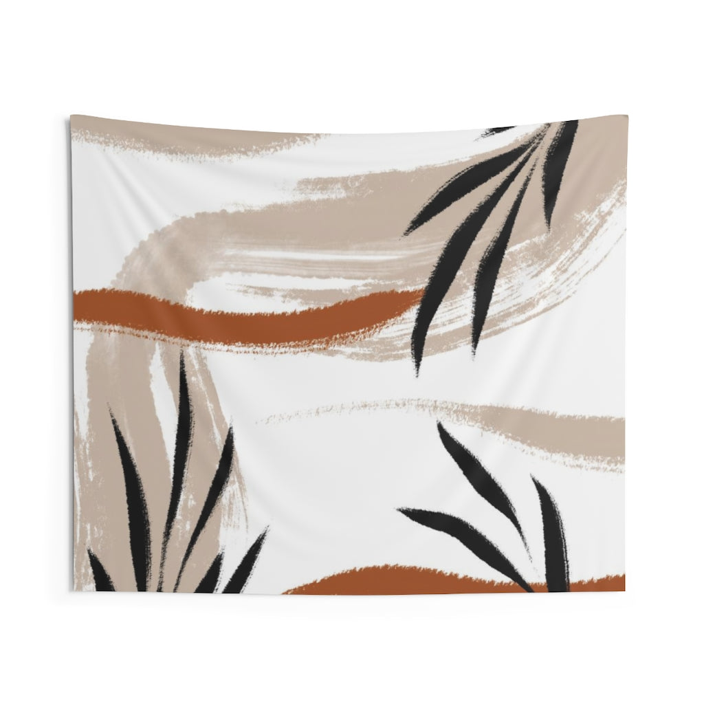 Floral Tapestry | White Brown Black Tropical Leaves